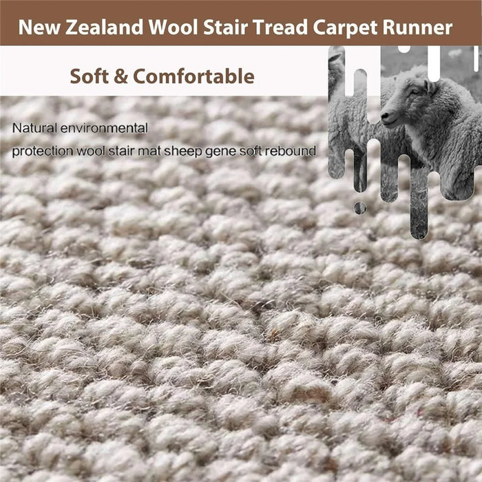 100x24cm Wool Stair Treads Self-Adhesive Non-Slip Carpet Runner Stair Protector Staircase Step Cover for Indoor - Beige  /  Rectangle - 3