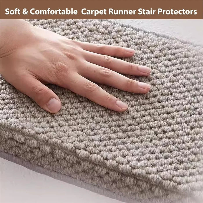 100x24cm Wool Stair Treads Self-Adhesive Non-Slip Carpet Runner Stair Protector Staircase Step Cover for Indoor - Beige  /  Rectangle - 4