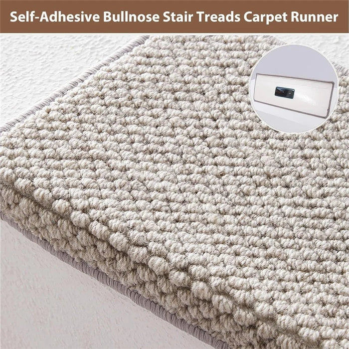 100x24cm Wool Stair Treads Self-Adhesive Non-Slip Carpet Runner Stair Protector Staircase Step Cover for Indoor - Beige  /  Rectangle - 6