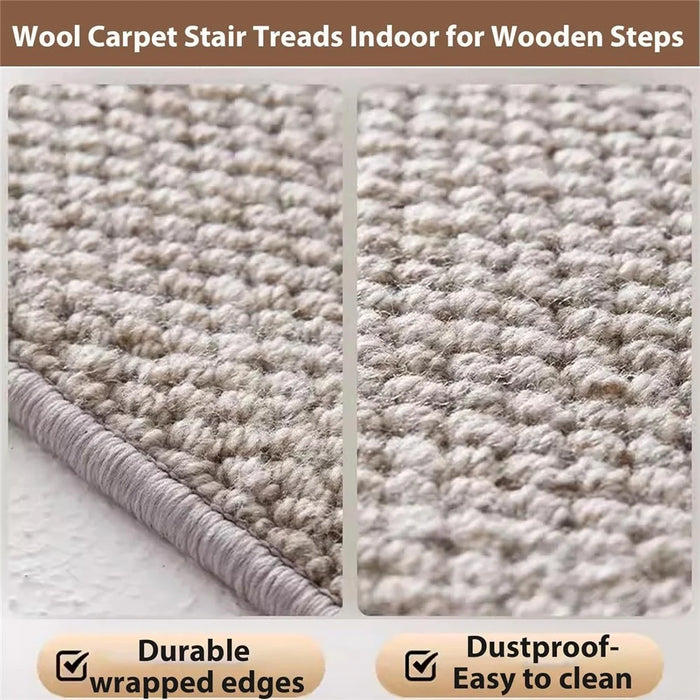 100x24cm Wool Stair Treads Self-Adhesive Non-Slip Carpet Runner Stair Protector Staircase Step Cover for Indoor - Beige  /  Rectangle - 7