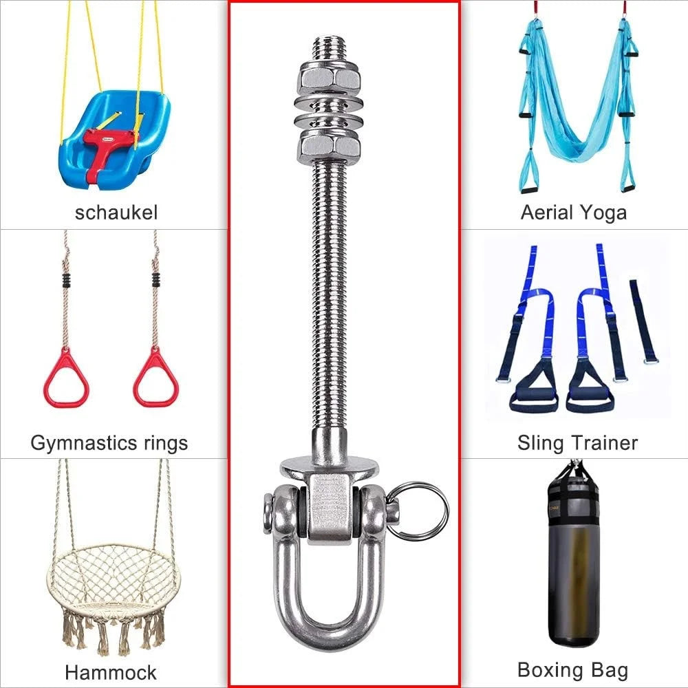 180mm Heavy Duty Swing Hanger with Bearings 304 Stainless Steel 300° Silent Swivel 680kg Capacity Hardware for Porch Swing Yoga Hammock - U-Ring - 3