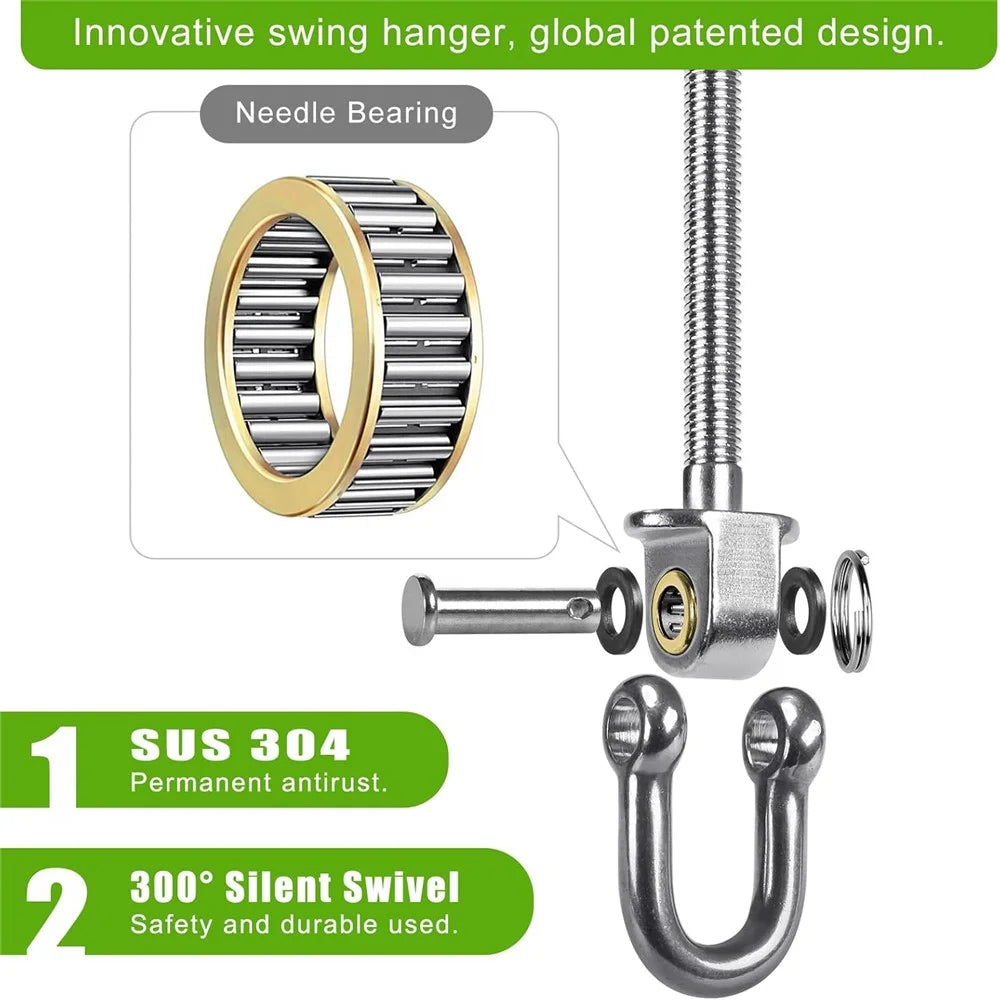 180mm Heavy Duty Swing Hanger with Bearings 304 Stainless Steel 300° Silent Swivel 680kg Capacity Hardware for Porch Swing Yoga Hammock - U-Ring - 5