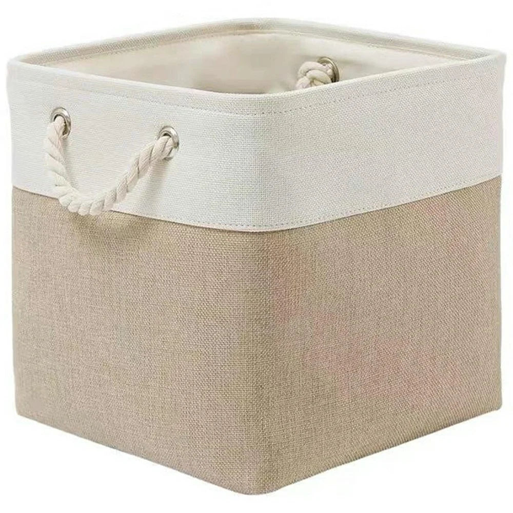 36L Capacity 33x33x33cm Foldable Storage Basket Linen-like Laundry Hamper Bag with Handles for Toys Clothes Books - Khaki - 1