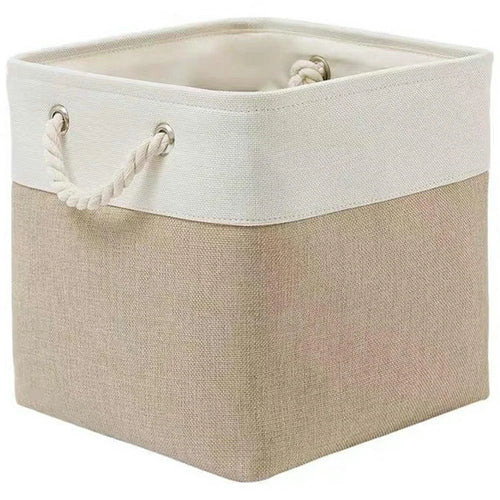 36L Capacity 33x33x33cm Foldable Storage Basket Linen-like Laundry Hamper Bag with Handles for Toys Clothes Books - Khaki - 1