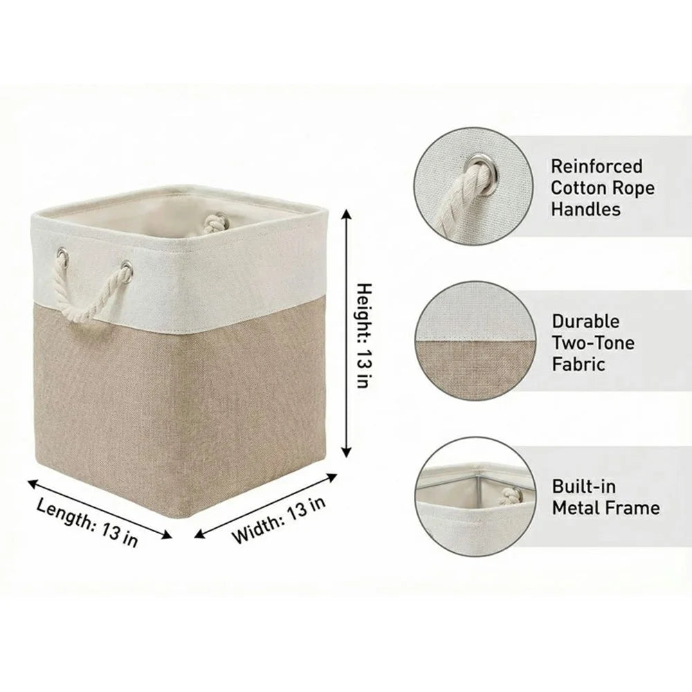 36L Capacity 33x33x33cm Foldable Storage Basket Linen-like Laundry Hamper Bag with Handles for Toys Clothes Books - Khaki - 6