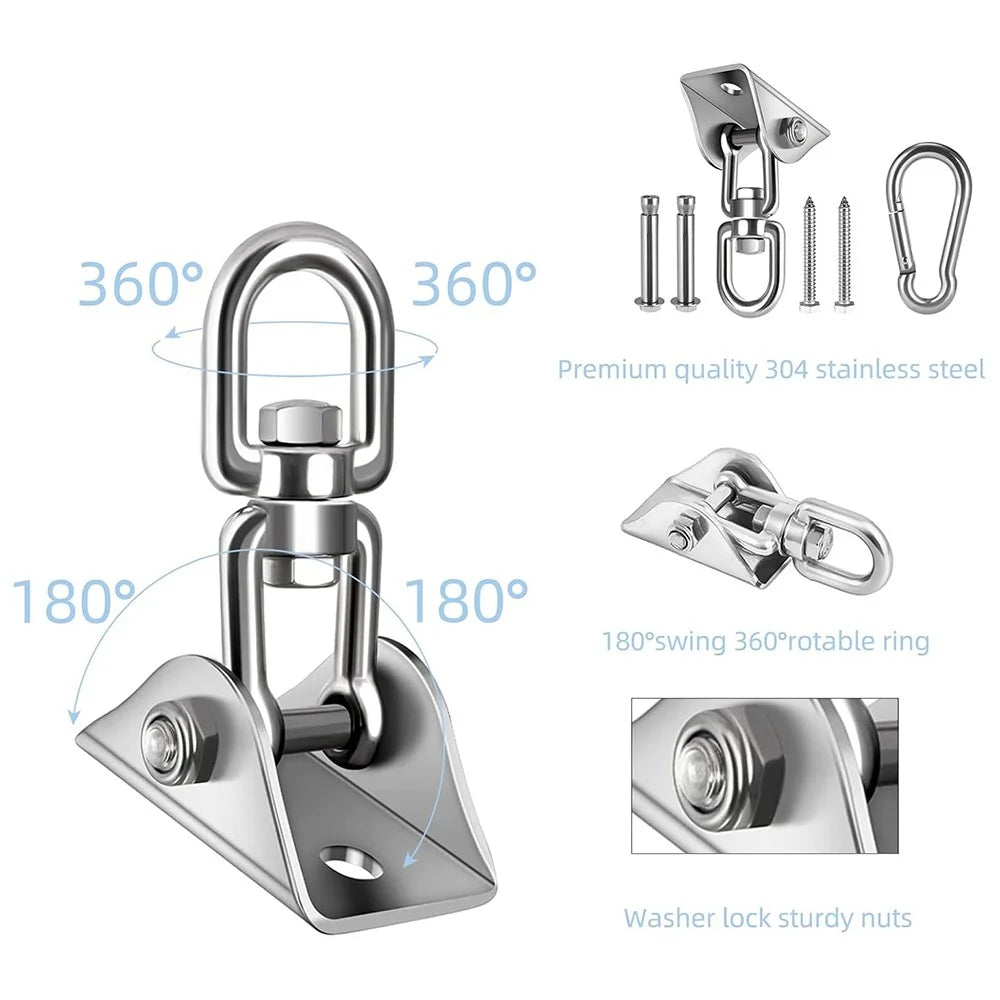 Heavy-Duty Stainless Steel Hammock Hook Hanging Kit 1000LBS Capacity Swing Square Mounting Hardware for Chair Punching Bag Indoor Outdoor - 2