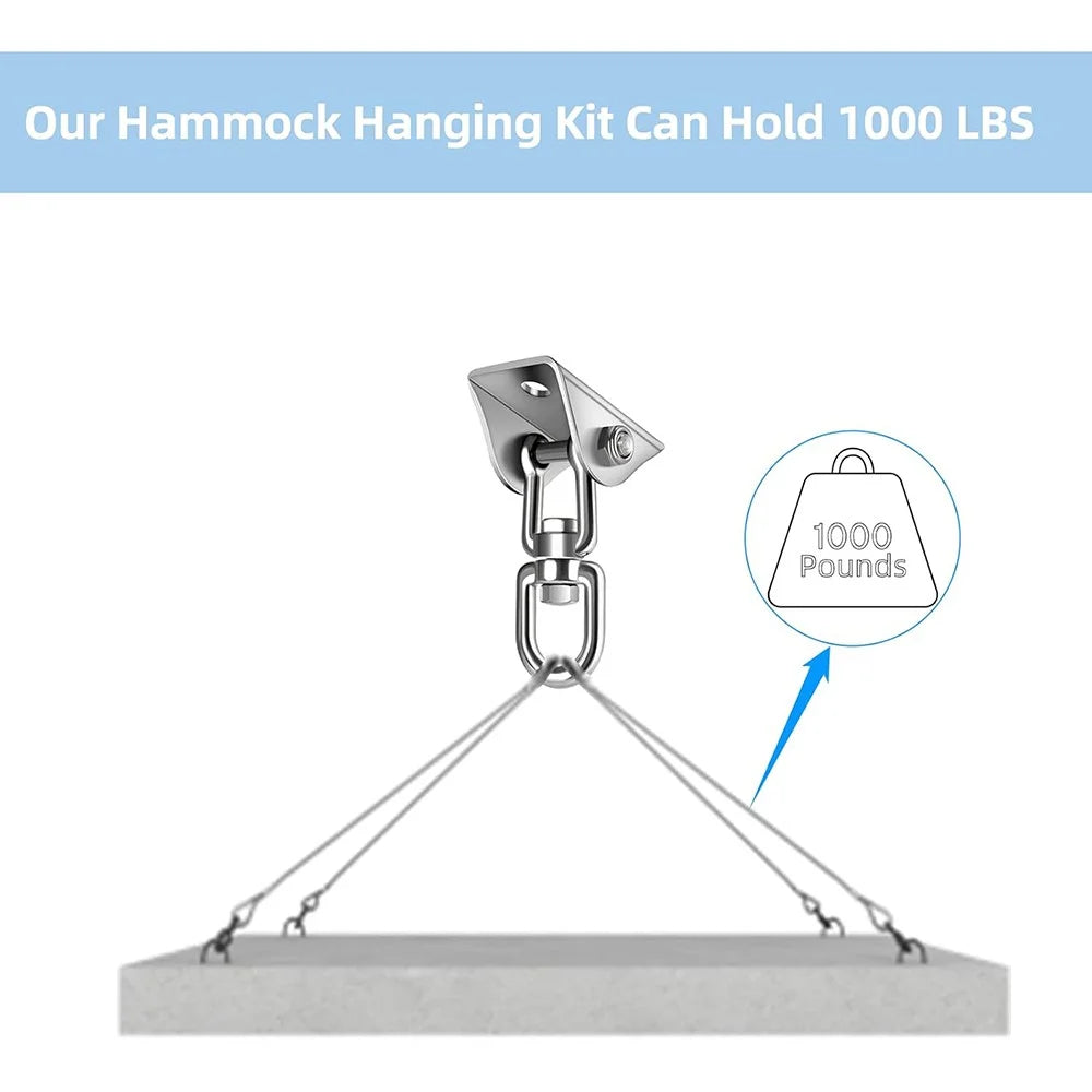 Heavy-Duty Stainless Steel Hammock Hook Hanging Kit 1000LBS Capacity Swing Square Mounting Hardware for Chair Punching Bag Indoor Outdoor - 3