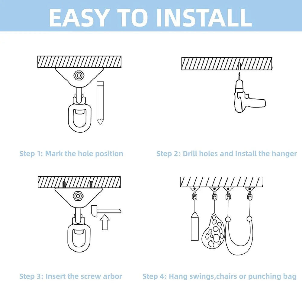 Heavy-Duty Stainless Steel Hammock Hook Hanging Kit 1000LBS Capacity Swing Square Mounting Hardware for Chair Punching Bag Indoor Outdoor - 4