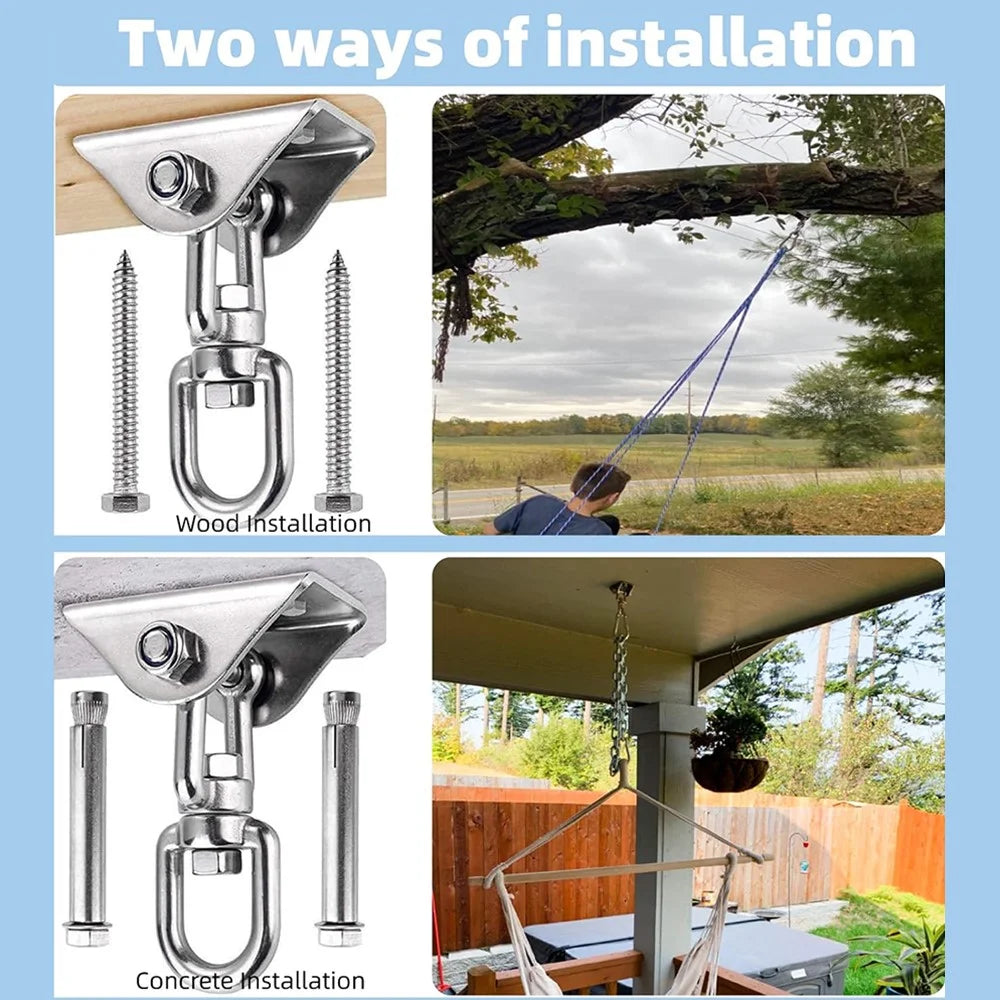 Heavy-Duty Stainless Steel Hammock Hook Hanging Kit 1000LBS Capacity Swing Square Mounting Hardware for Chair Punching Bag Indoor Outdoor - 5