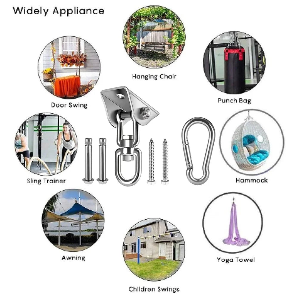 Heavy-Duty Stainless Steel Hammock Hook Hanging Kit 1000LBS Capacity Swing Square Mounting Hardware for Chair Punching Bag Indoor Outdoor - 6