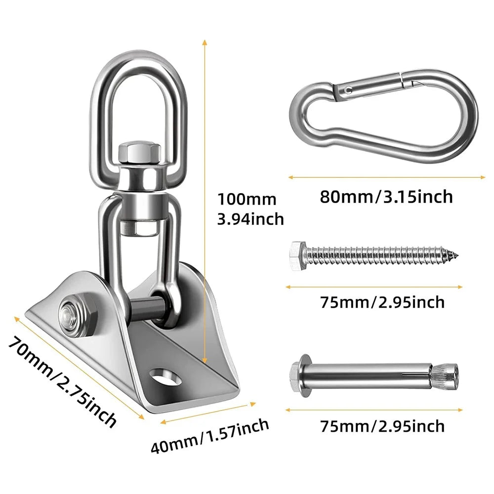 Heavy-Duty Stainless Steel Hammock Hook Hanging Kit 1000LBS Capacity Swing Square Mounting Hardware for Chair Punching Bag Indoor Outdoor - 7