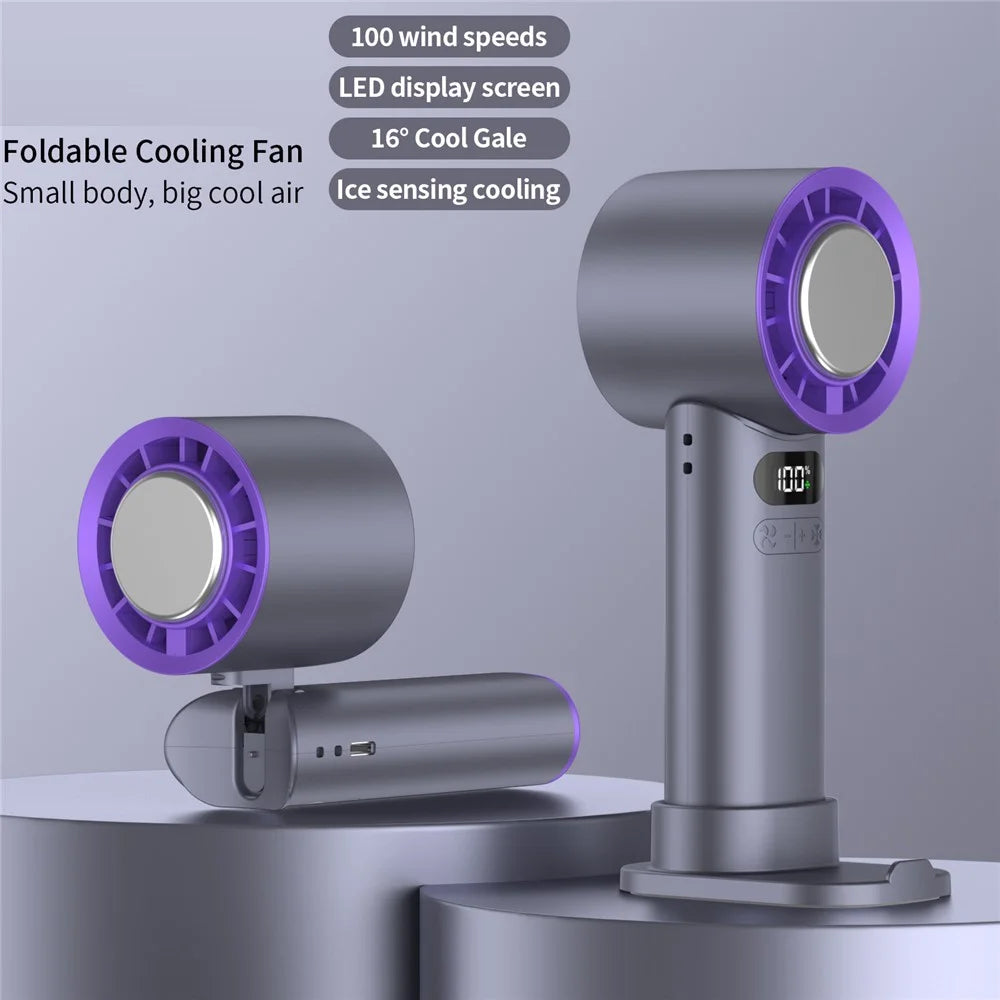 16°C Cooling Ice Pack Turbo Fan 4000mAh 100 Speed Foldable Handheld Fan for Outdoor Travel - Grey - 2
