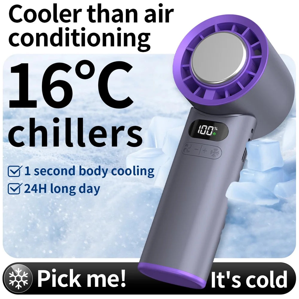 16°C Cooling Ice Pack Turbo Fan 4000mAh 100 Speed Foldable Handheld Fan for Outdoor Travel - Grey - 3