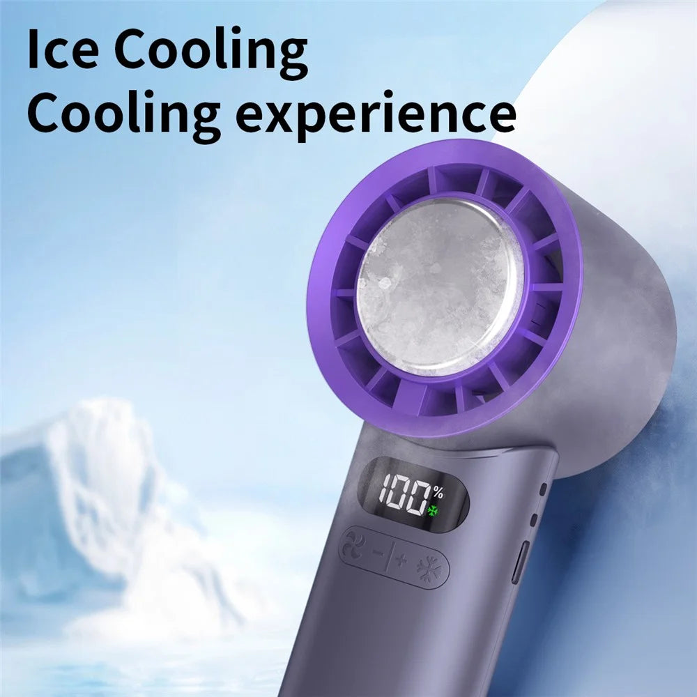 16°C Cooling Ice Pack Turbo Fan 4000mAh 100 Speed Foldable Handheld Fan for Outdoor Travel - Grey - 7