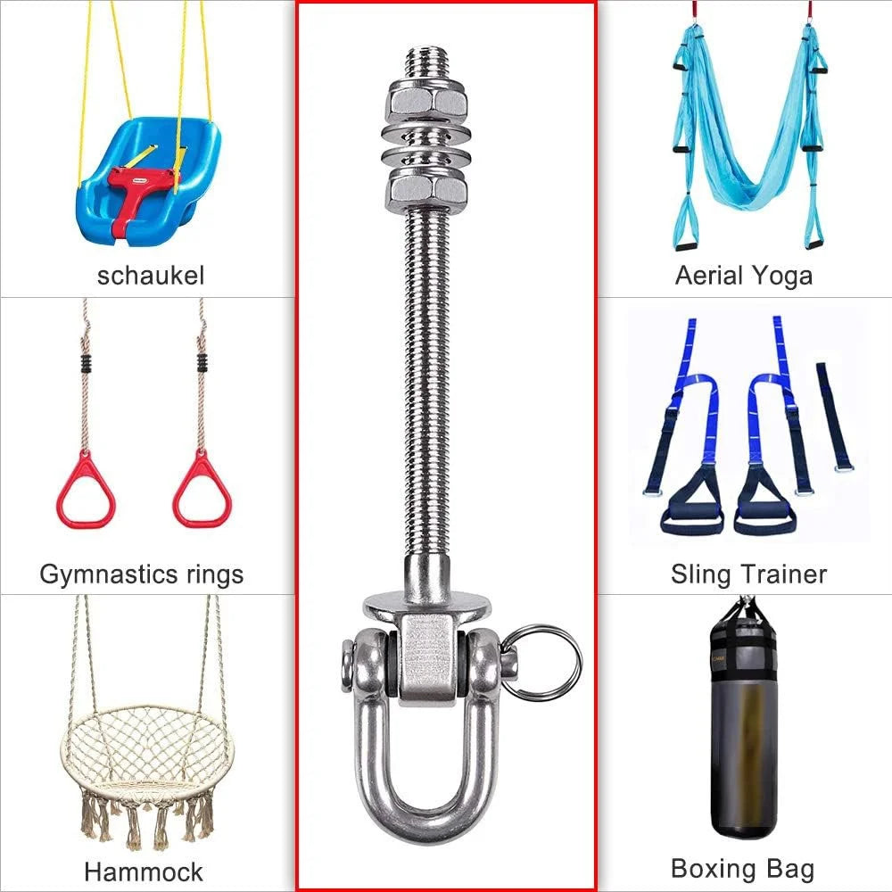2Pcs 150mm Heavy Duty Swing Hanger 680kg Capacity 304 Stainless Steel Porch Swing Hook Hardware Kit for Hanging Hammocks Yoga Porch Swing - U-Ring - 6