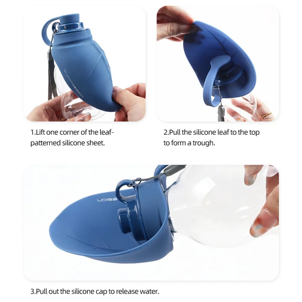 300ml Leaf Shape Pet Water Bottle Foldable Dog Cat Drinking Bowl for Outdoor Travel (BPA Free, No FDA) - Blue - 6