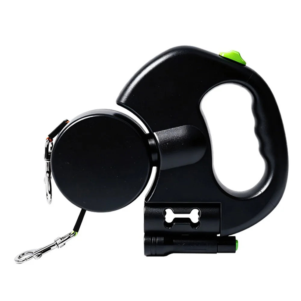 2 in 1 Retractable Dog Leash LED Lighting Tangle Free Reflective Walking Leash with Ergonomic Handle - Black - 1