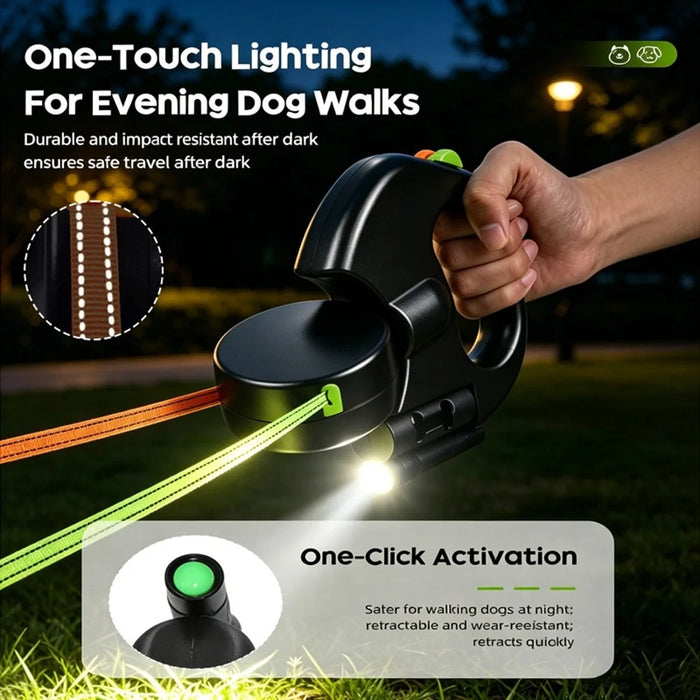 2 in 1 Retractable Dog Leash LED Lighting Tangle Free Reflective Walking Leash with Ergonomic Handle - Black - 3