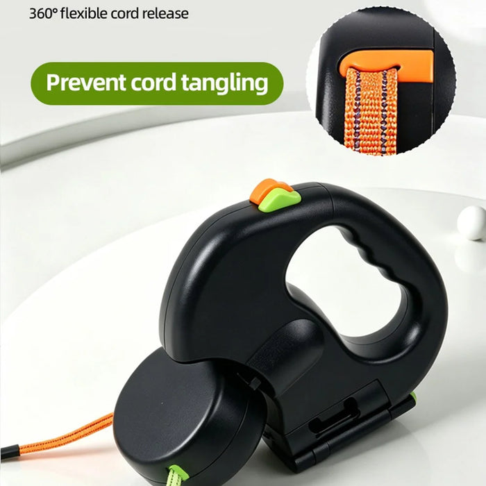 2 in 1 Retractable Dog Leash LED Lighting Tangle Free Reflective Walking Leash with Ergonomic Handle - Black - 6