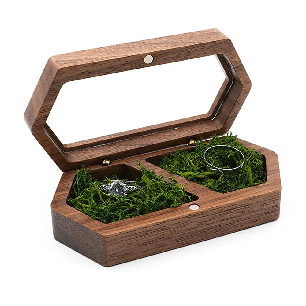 Hexagon Shaped Wooden Ring Storage Box Mini Portable Travel Transparent Display Jewelry Storage Case - RB517-C4  /  Green - 1
