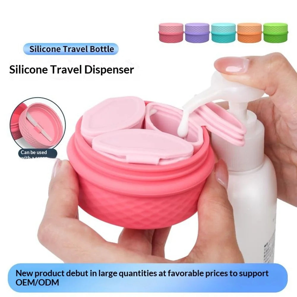 3+1 Silicone Beauty Dispenser Travel Cosmetic Container with 3Pcs Removable Inner Dispensers for Skincare Cream Pills - Pink - 2