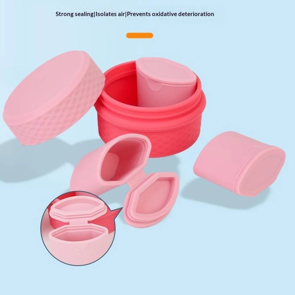 3+1 Silicone Beauty Dispenser Travel Cosmetic Container with 3Pcs Removable Inner Dispensers for Skincare Cream Pills - Pink - 4