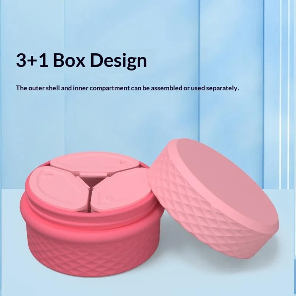 3+1 Silicone Beauty Dispenser Travel Cosmetic Container with 3Pcs Removable Inner Dispensers for Skincare Cream Pills - Pink - 7