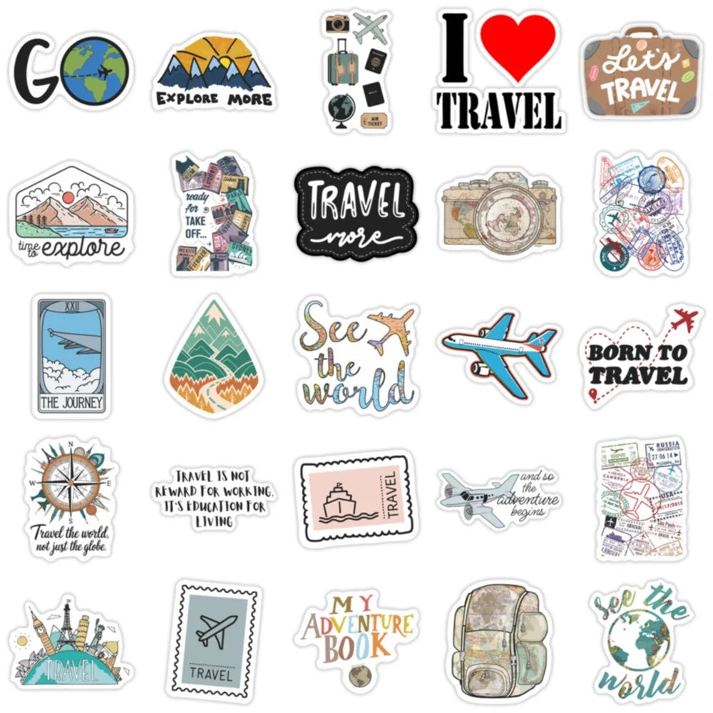 50Pcs Travel Cartoon Stickers Waterproof PVC Decorative Decals for Luggage Laptop Phone Case Notebook Scrapbooking - 2
