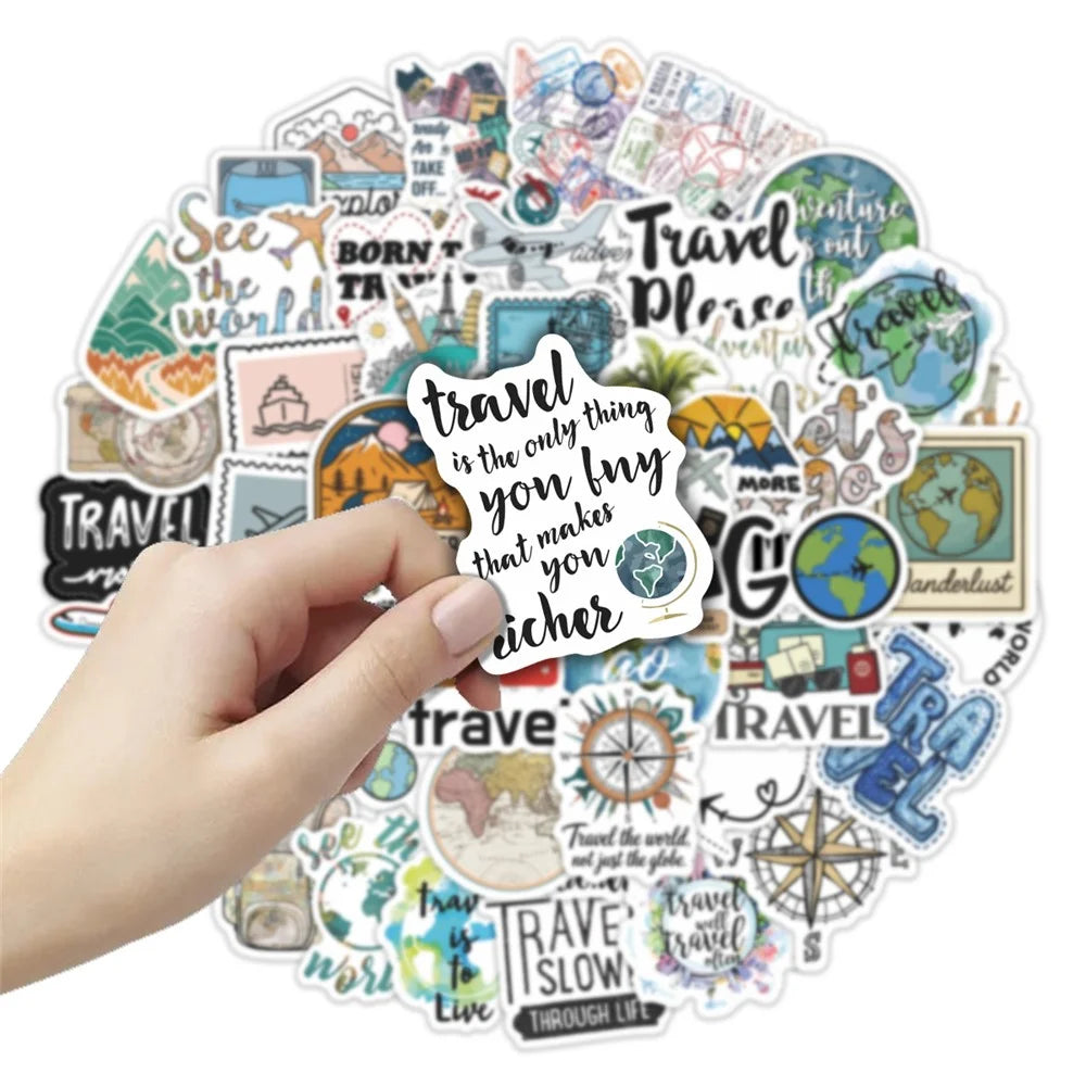 50Pcs Travel Cartoon Stickers Waterproof PVC Decorative Decals for Luggage Laptop Phone Case Notebook Scrapbooking - 4