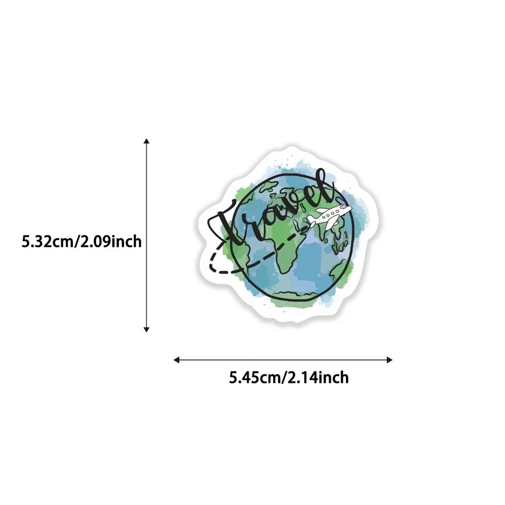 50Pcs Travel Cartoon Stickers Waterproof PVC Decorative Decals for Luggage Laptop Phone Case Notebook Scrapbooking - 7