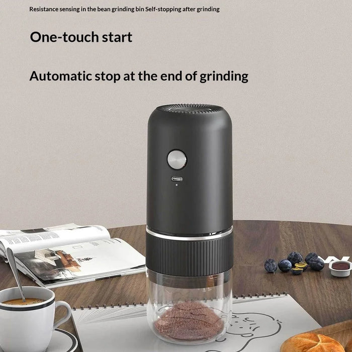 Portable Electric Coffee Grinder Rechargeable Bean Grinder 4 Settings Adjustable Type-C Charging Coffee Maker for Espresso Pour Over - Black - 4