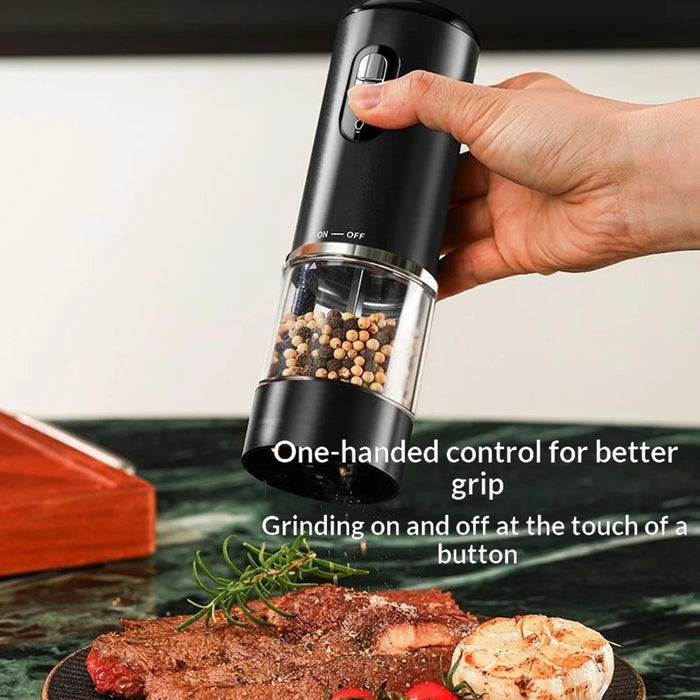 Electric Seasoning Grinder One Button Pepper Salt Mill Rechargeable Kitchen Grinding Tool for Cooking - Black - 2