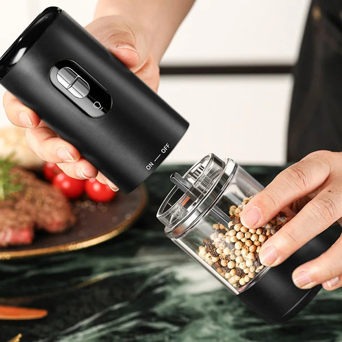 Electric Seasoning Grinder One Button Pepper Salt Mill Rechargeable Kitchen Grinding Tool for Cooking - Black - 7