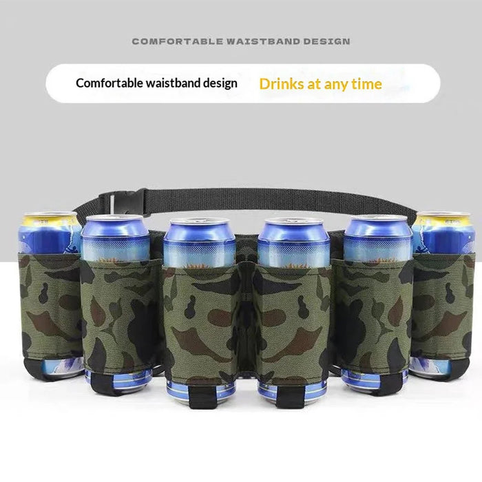 6-Can Capacity Holder Waistband Bag Adjustable Foldable Drink Belt Bag for Outdoor Camping Hiking - Blue - 2