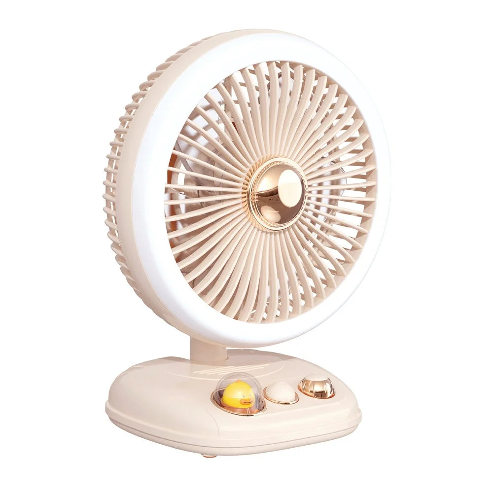 F10 USB Folding Desktop Fan Portable Cooling Fan with Night Light Support Wall-Mounted Installation - Beige - 1