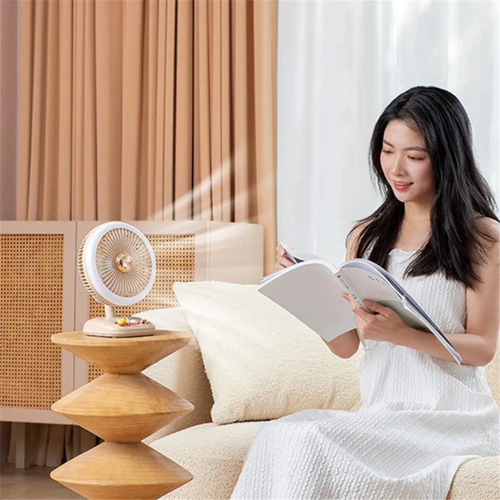 F10 USB Folding Desktop Fan Portable Cooling Fan with Night Light Support Wall-Mounted Installation - Beige - 2