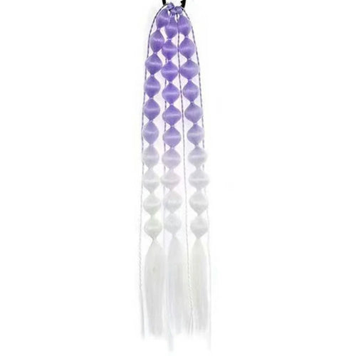 Gradient Bubble Ponytail Hair Extensions Long Braided Performance Wig for Stage Party Cosplay - Light Purple  /  White - 1