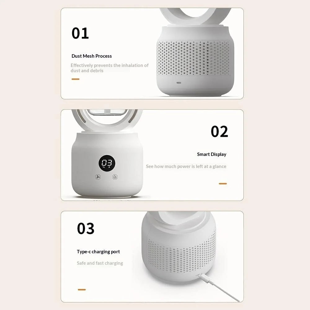 DP-872 Bladeless Humidifying Fan Smart Display OLED Cooling Humidifier Type-C Rechargeable Cooling Mist Fan for Desktop Bedroom - 6