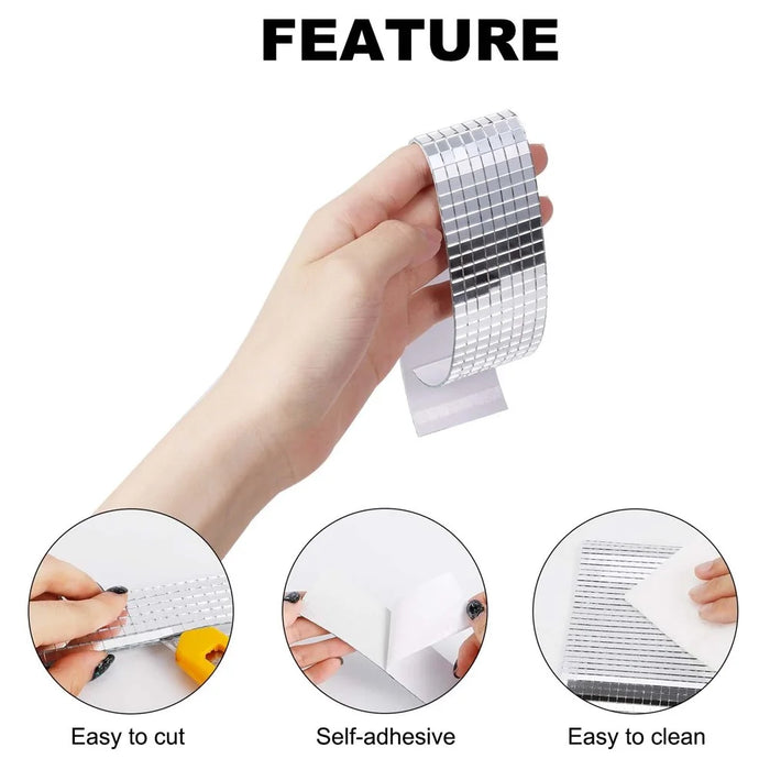 H01200 4x100cm Self-Adhesive Mirror Mosaic Glass Mini Square Tiles DIY Crafts Wall Sticker (Each Square: 5mm) - Silver - 2