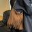 Western Style Fringe Tote Bag Underarm Faux Suede Tassel Shoulder Bag for Commute Daily - Brown - 3