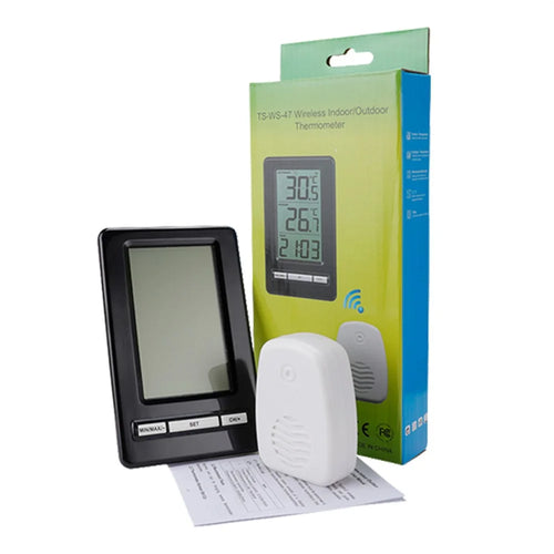 TS-WS-47 Large Screen Wireless Indoor Outdoor Thermometer Clock Digital Temperature Humidity Monitor - Black - 1