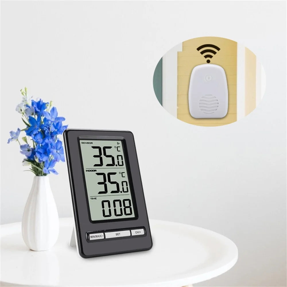 TS-WS-47 Large Screen Wireless Indoor Outdoor Thermometer Clock Digital Temperature Humidity Monitor - Black - 2