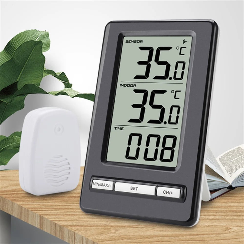 TS-WS-47 Large Screen Wireless Indoor Outdoor Thermometer Clock Digital Temperature Humidity Monitor - Black - 4
