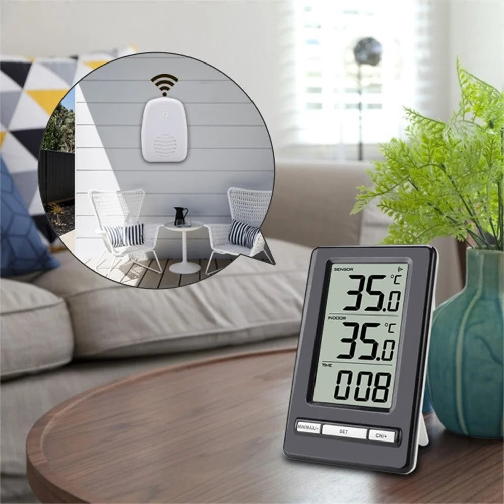 TS-WS-47 Large Screen Wireless Indoor Outdoor Thermometer Clock Digital Temperature Humidity Monitor - Black - 5