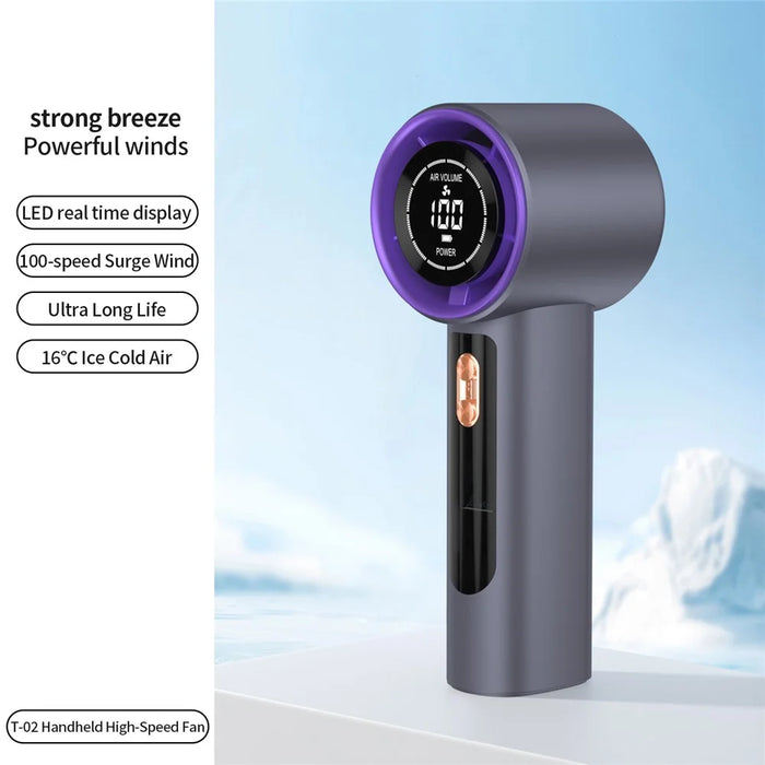 LED Display Handheld Fan 3000mAh Type-C Charging 100 Speed Levels High Speed Portable Mini Fan for Summer Cooling - Grey - 2