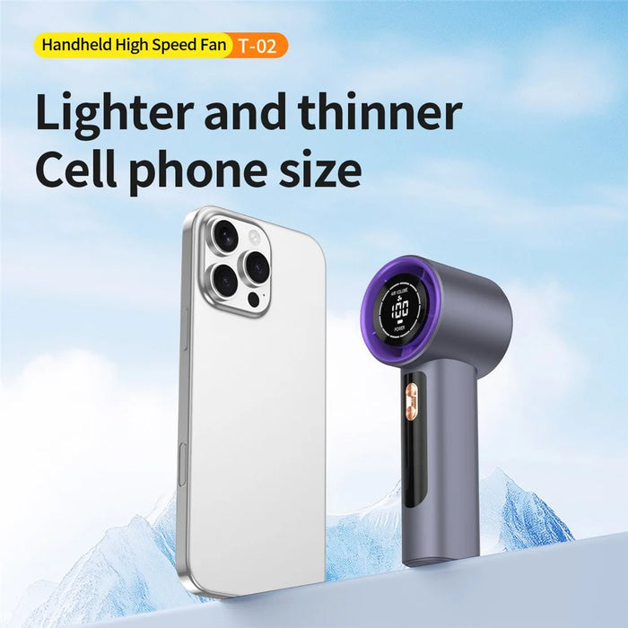 LED Display Handheld Fan 3000mAh Type-C Charging 100 Speed Levels High Speed Portable Mini Fan for Summer Cooling - Grey - 6