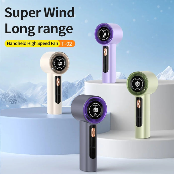 LED Display Handheld Fan 3000mAh Type-C Charging 100 Speed Levels High Speed Portable Mini Fan for Summer Cooling - Grey - 7