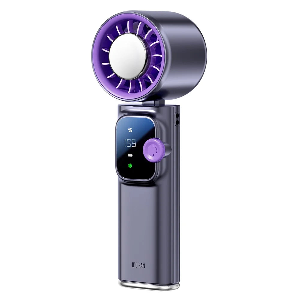 JF166 199-Speed Folding Handheld Neck Fan 4000mAh Semiconductor TEC Cooling Foldable Fan for Outdoor Travel - Grey - 1