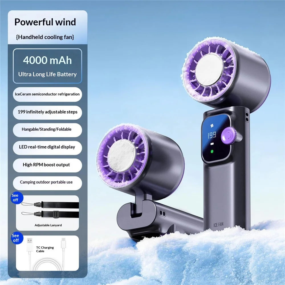 JF166 199-Speed Folding Handheld Neck Fan 4000mAh Semiconductor TEC Cooling Foldable Fan for Outdoor Travel - Grey - 2