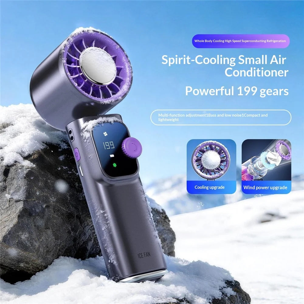 JF166 199-Speed Folding Handheld Neck Fan 4000mAh Semiconductor TEC Cooling Foldable Fan for Outdoor Travel - Grey - 3